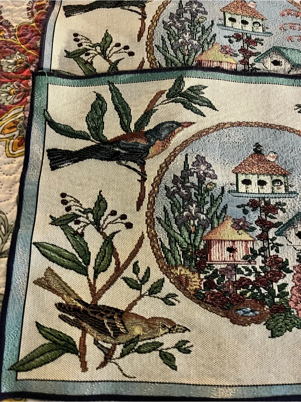 Vintage Cottagecore Placemats Kitchen Table Bird Birdhouse Needlepoint 2161